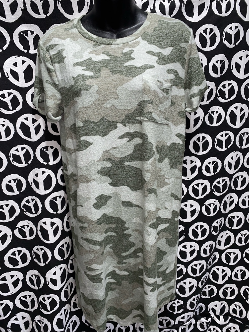 Lucky Brand Dress: Short-Sleeve Camo Pocket Tee - Olive Green SZ S